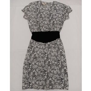 Julie Francis Vintage 100% Silk Dress Black White Abstract Print Size 10 Women's